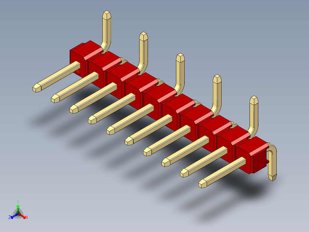 彩色公排针 100mil 2.54mm 系列-DS1022_red_10p_100mil_Type_SMT_R1_rev1.0主视图