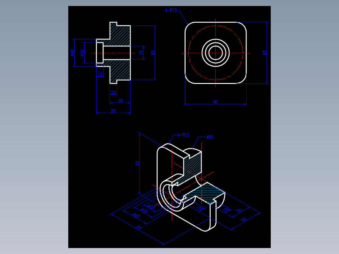 CAD格式机械制图二维100例练习-95 标注轴测图尺寸(二)