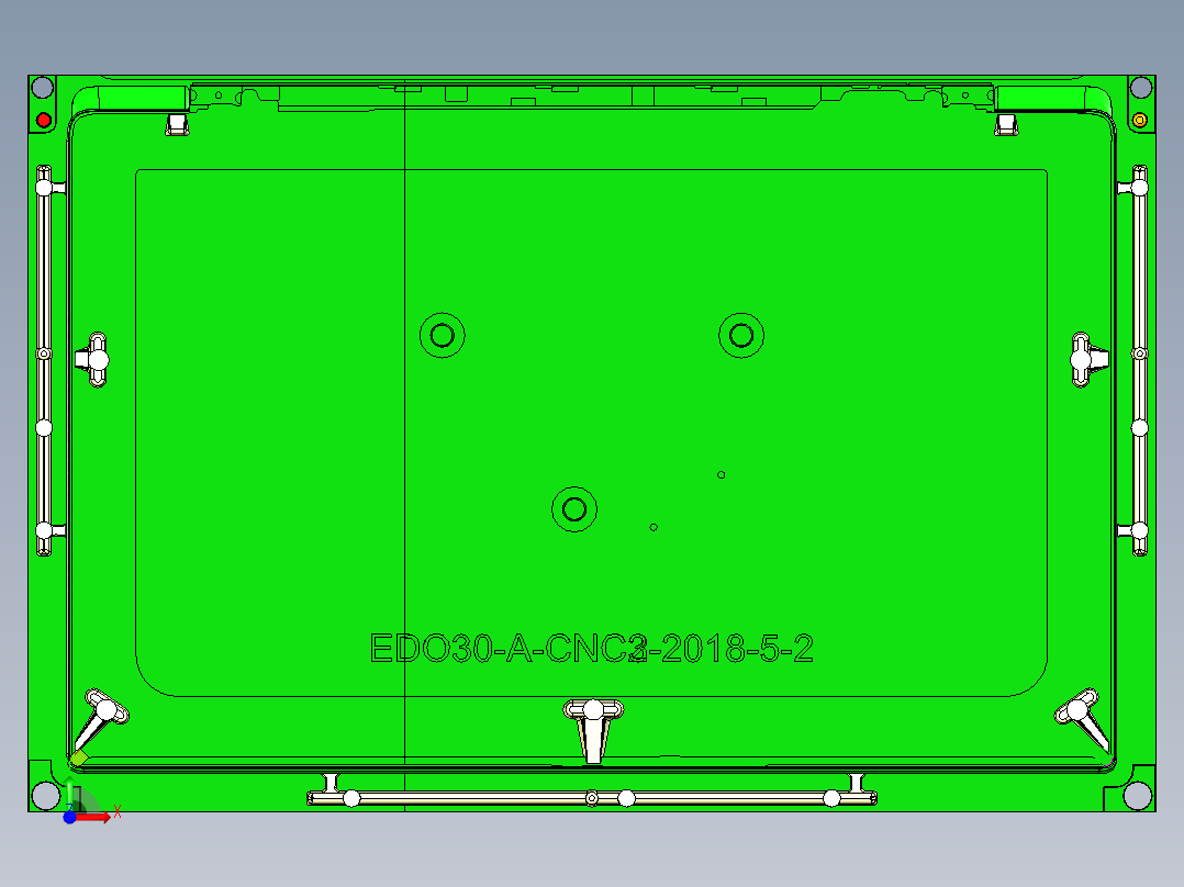 冲压件平板外壳铣包胶结构UG编程程序模型前视图