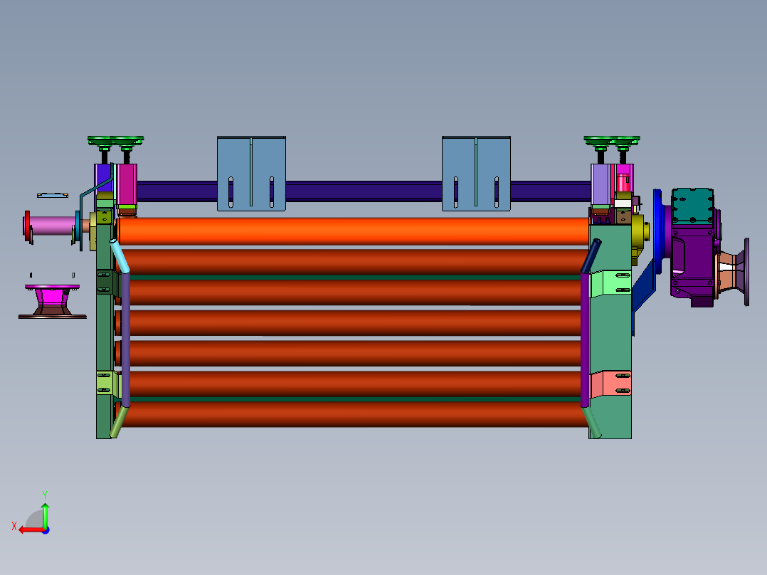 滚筒线产品导正翻转运输装置后视图