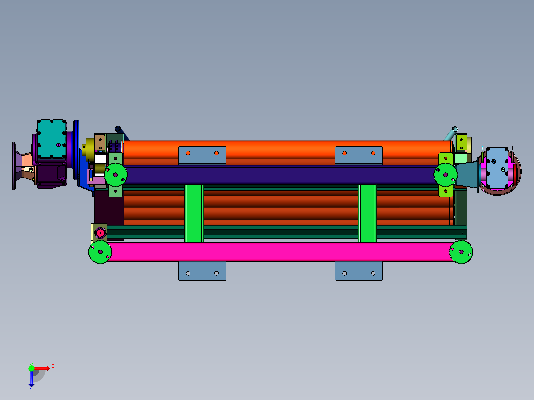 滚筒线产品导正翻转运输装置俯视图