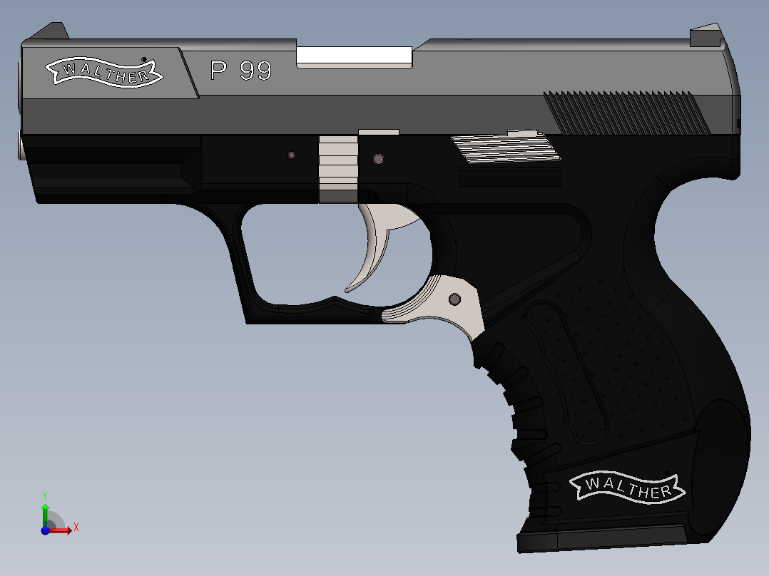 手枪左轮冲锋枪老式狙击步枪设计3D图纸walther-p99-airsoft-gun sw stp stl前视图