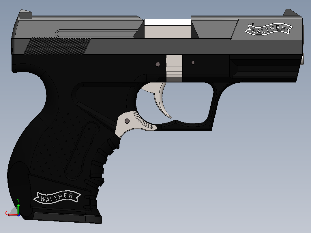 手枪左轮冲锋枪老式狙击步枪设计3D图纸walther-p99-airsoft-gun sw stp stl后视图