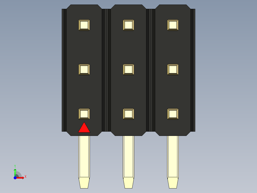 彩色公排针 100mil 2.54mm 系列-DS1022_black_3x03p_100mil_TypeD_rev1.0前视图