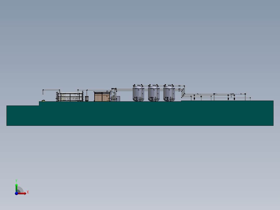 uf-ro超滤反渗透双膜法水厂 3d图 机械设计素材3D模型参考资料前视图