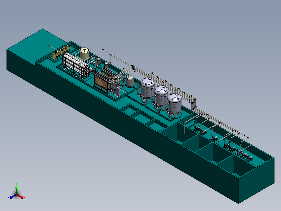uf-ro超滤反渗透双膜法水厂 3d图 机械设计素材3D模型参考资料正等轴测图