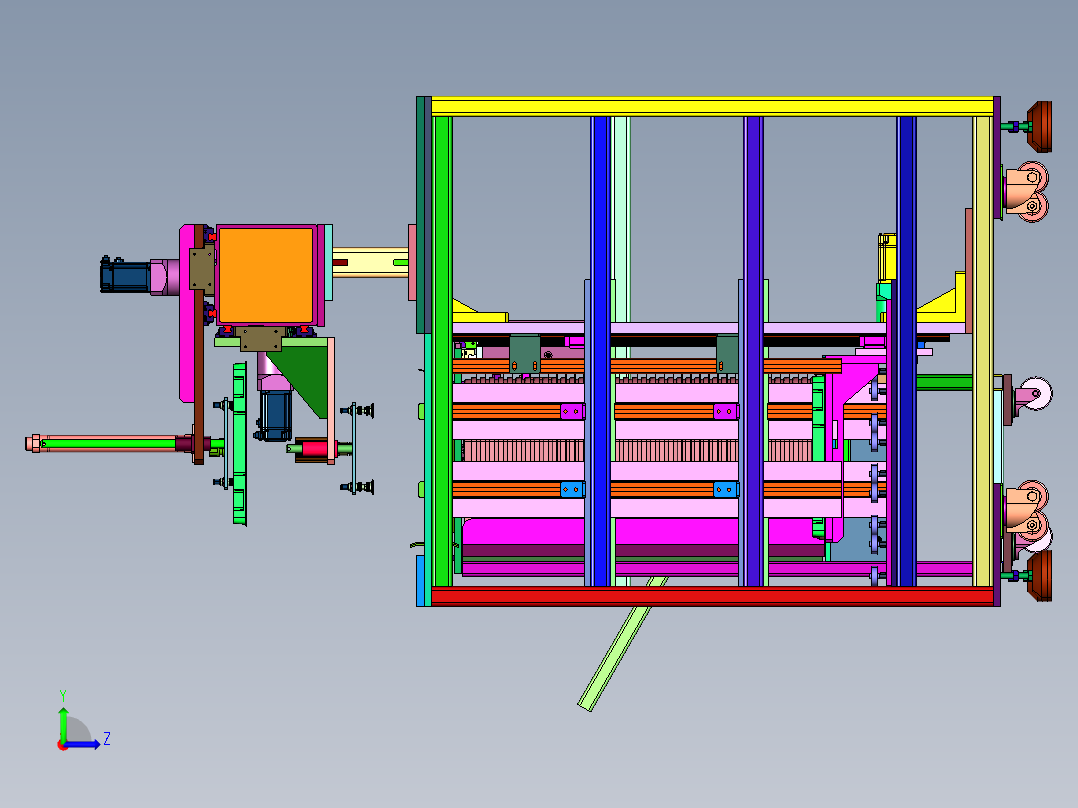料盘叠放及锂电池成品下料装盘设备左视图