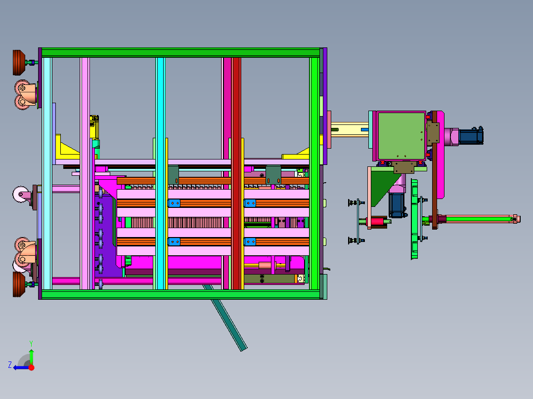 料盘叠放及锂电池成品下料装盘设备右视图