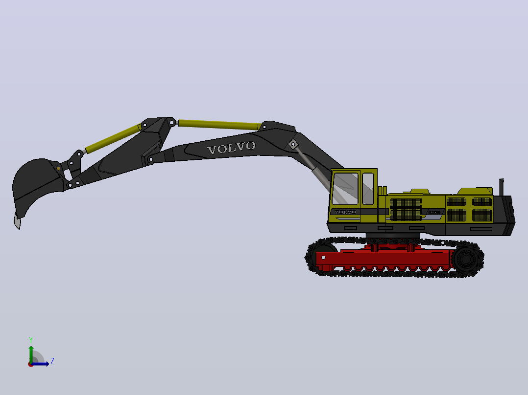 挖掘机简易模型3D图纸 Solidworks设计左视图