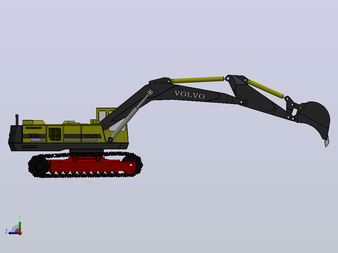 挖掘机简易模型3D图纸 Solidworks设计右视图