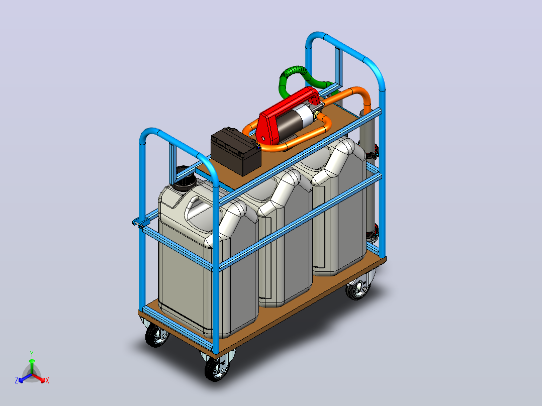 带泵的移动柴油罐购物车 -  3x30l + 50L_min转移系统正等轴测图