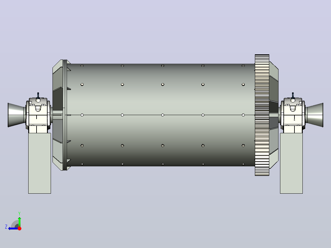 球磨机石头破碎机ball-mill-crusher-machine-模型格式为 stp右视图
