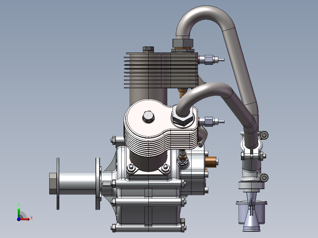 1比4三缸发动机3D数模图纸 STEP格式前视图