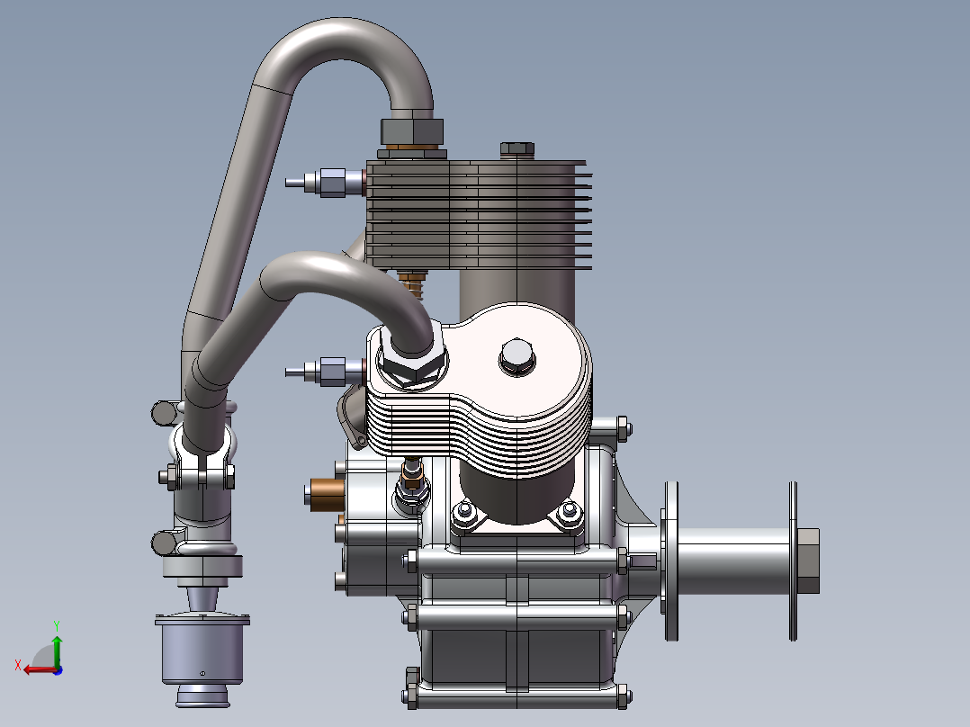 1比4三缸发动机3D数模图纸 STEP格式后视图