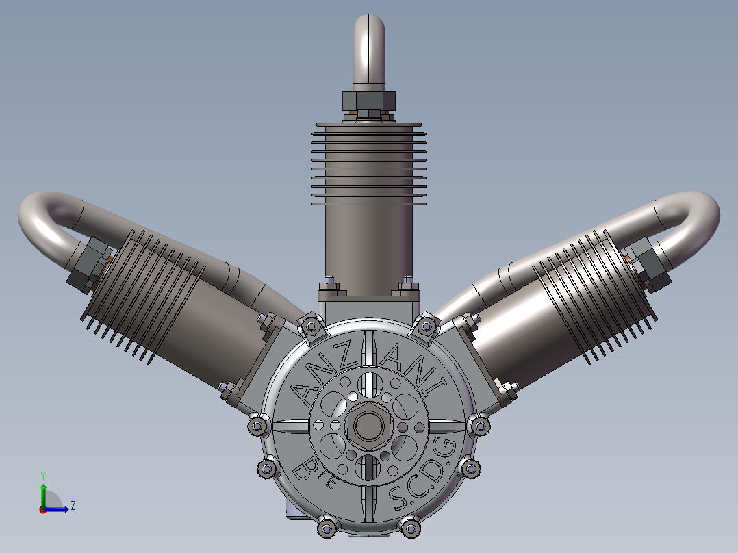 1比4三缸发动机3D数模图纸 STEP格式左视图