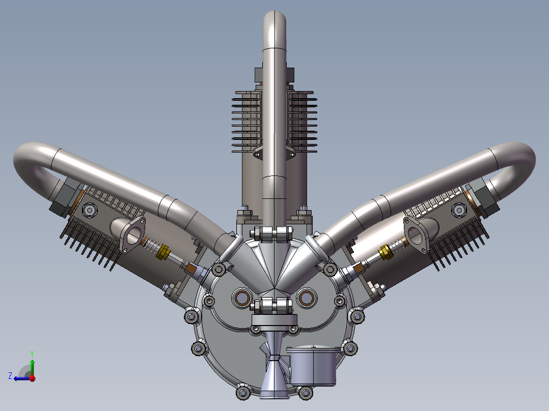 1比4三缸发动机3D数模图纸 STEP格式右视图