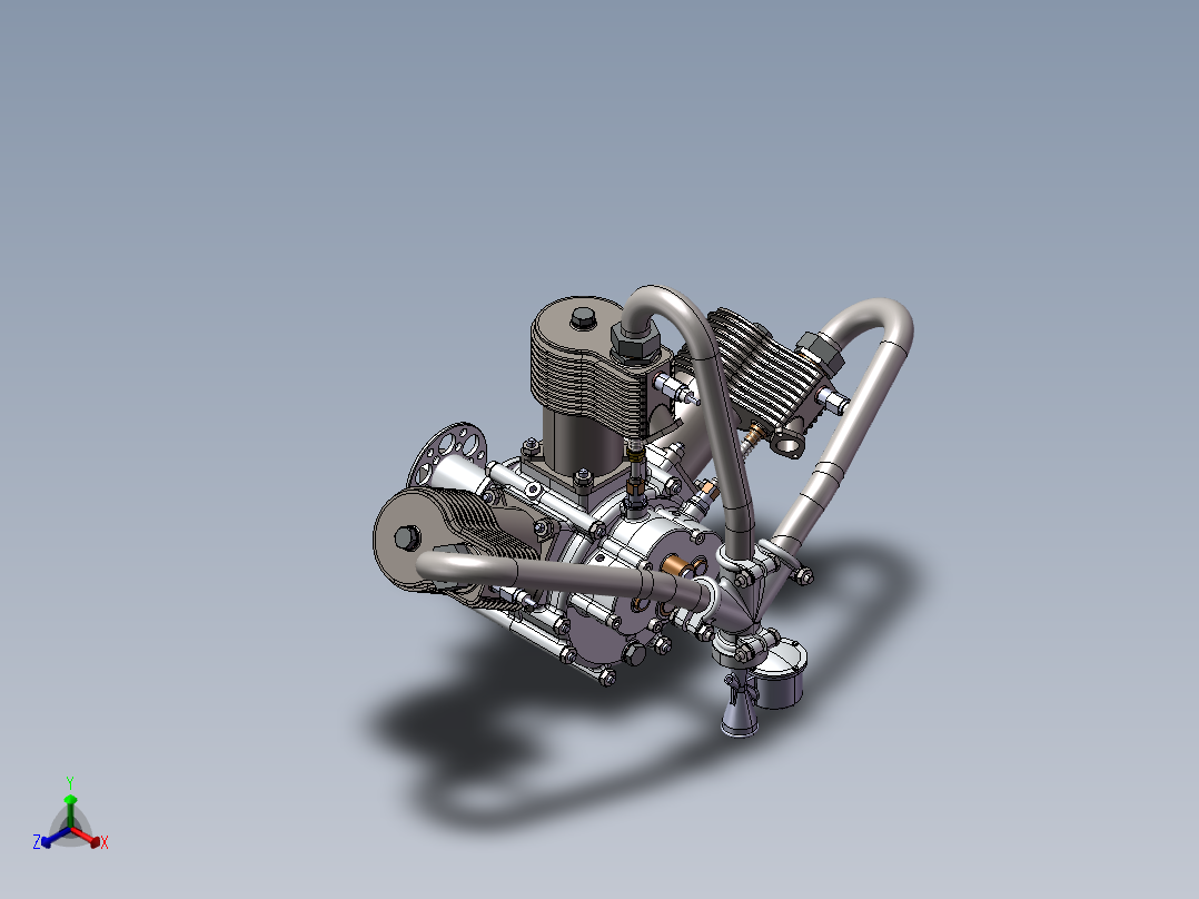 1比4三缸发动机3D数模图纸 STEP格式正等轴测图