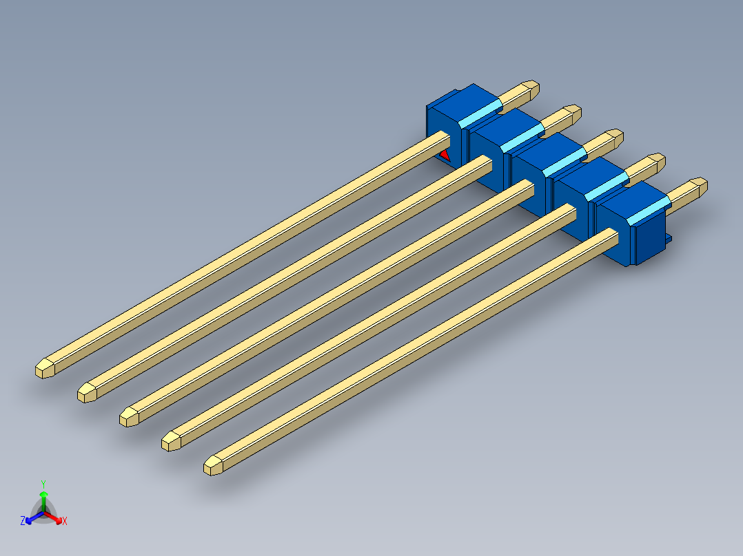 彩色公头100mil（2.54mm）系列-DS1021_blue_1x05p_100mil_Type43_rev1.0主视图