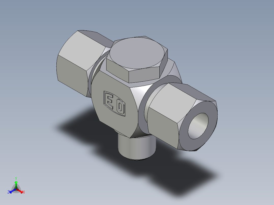 卡套式工业通用硬管接头EO_High_pressure_banjo_tee_TH10ZLR71正等轴测图