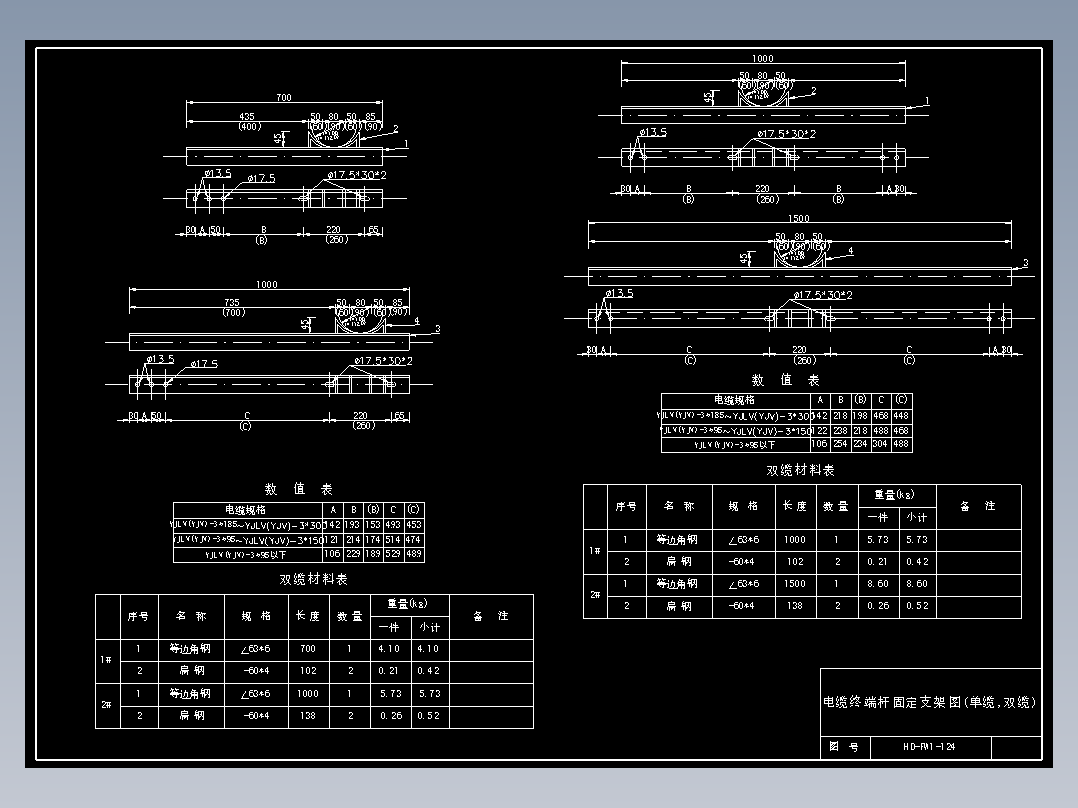 124 电缆终端杆固定支架图(单缆,双缆)