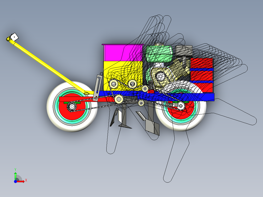 保塔播种机结构3D模型前视图