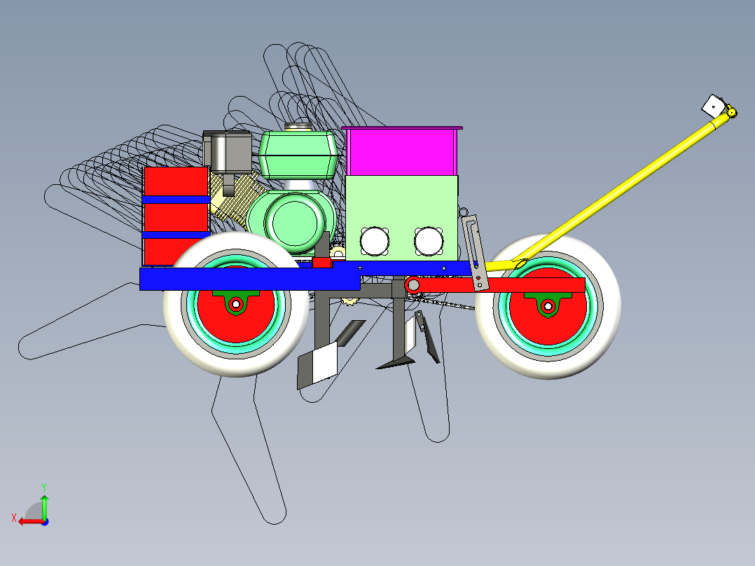 保塔播种机结构3D模型后视图