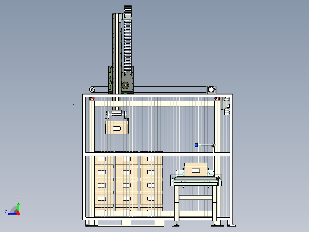三轴桁架码垛机进型包装盒码垛右视图