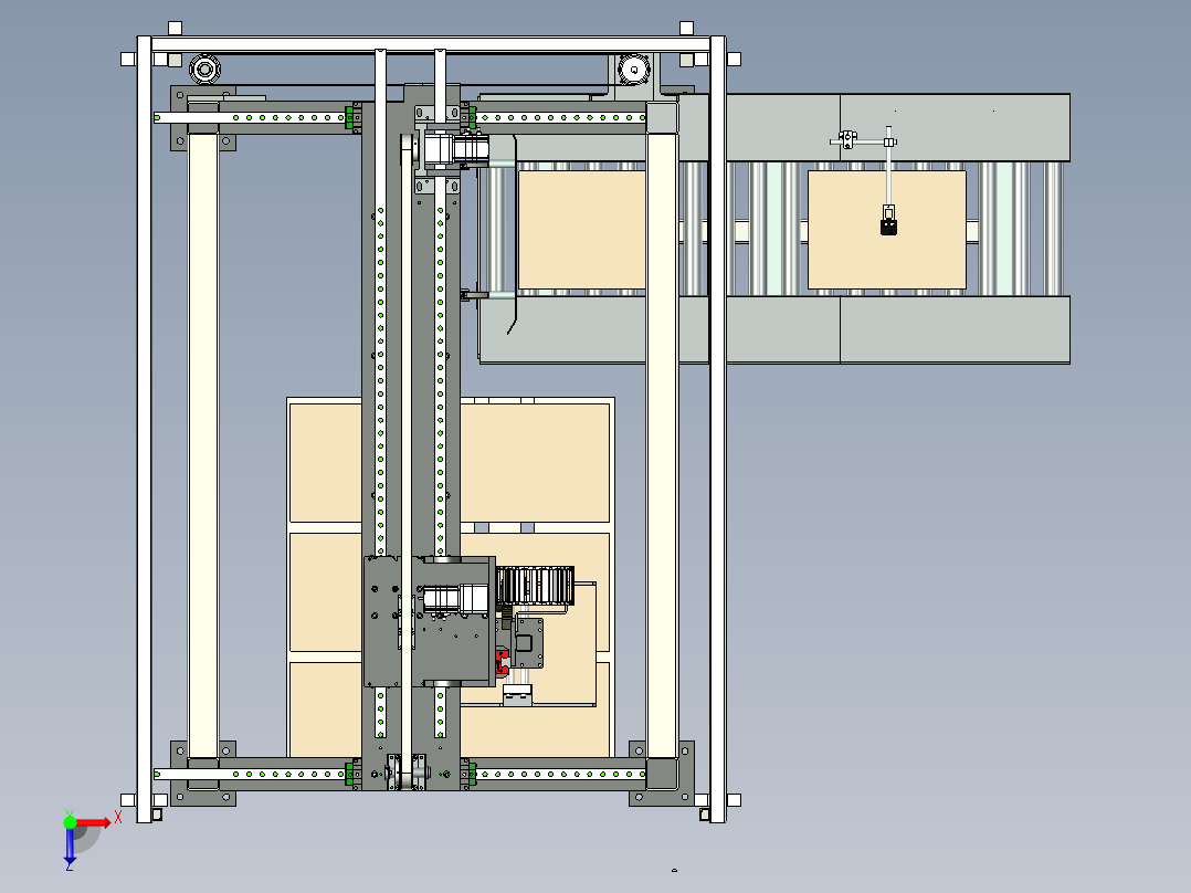 三轴桁架码垛机进型包装盒码垛俯视图