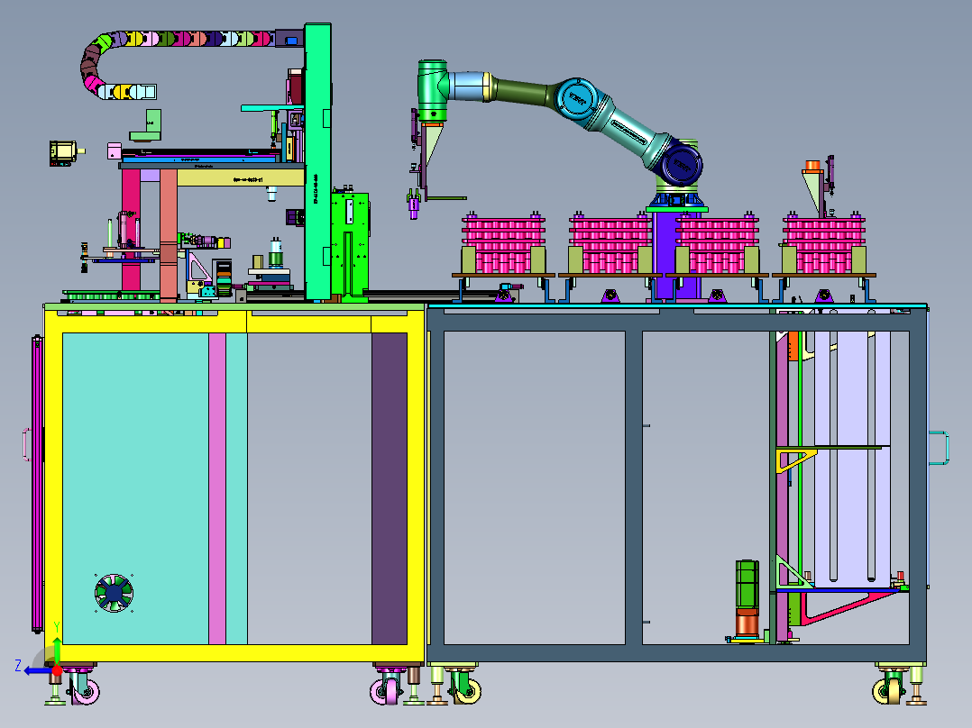 电子料盘智能分拣配送线右视图