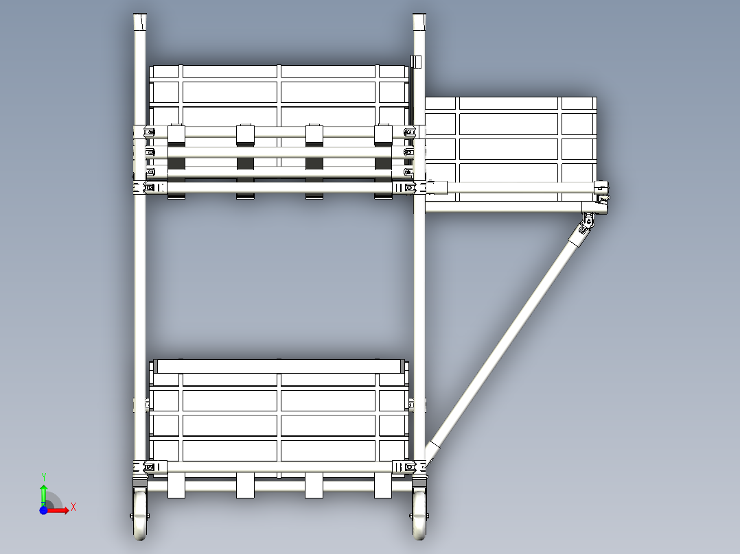 流利条二层移动式货架设计前视图
