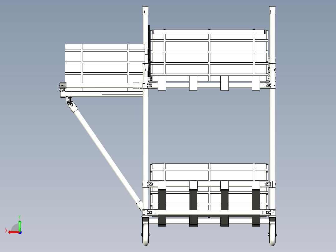 流利条二层移动式货架设计后视图