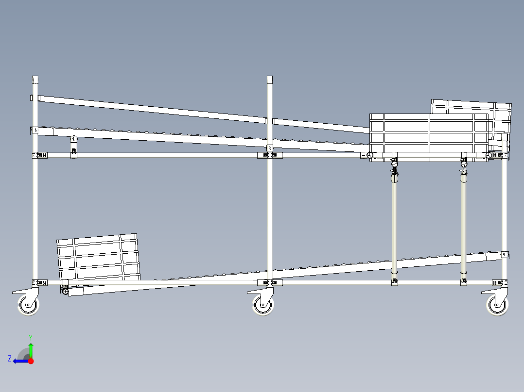 流利条二层移动式货架设计右视图