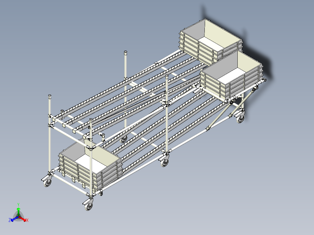 流利条二层移动式货架设计正等轴测图