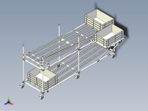 流利条二层移动式货架设计正等轴测缩略图