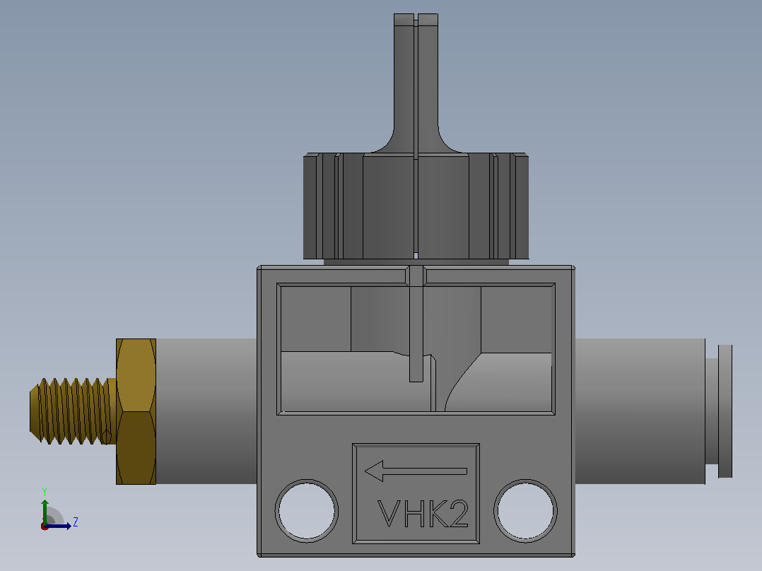 VHK系列P快速接头A外螺纹二通三通手动阀[标准型VHK2-04F-M5]左视图