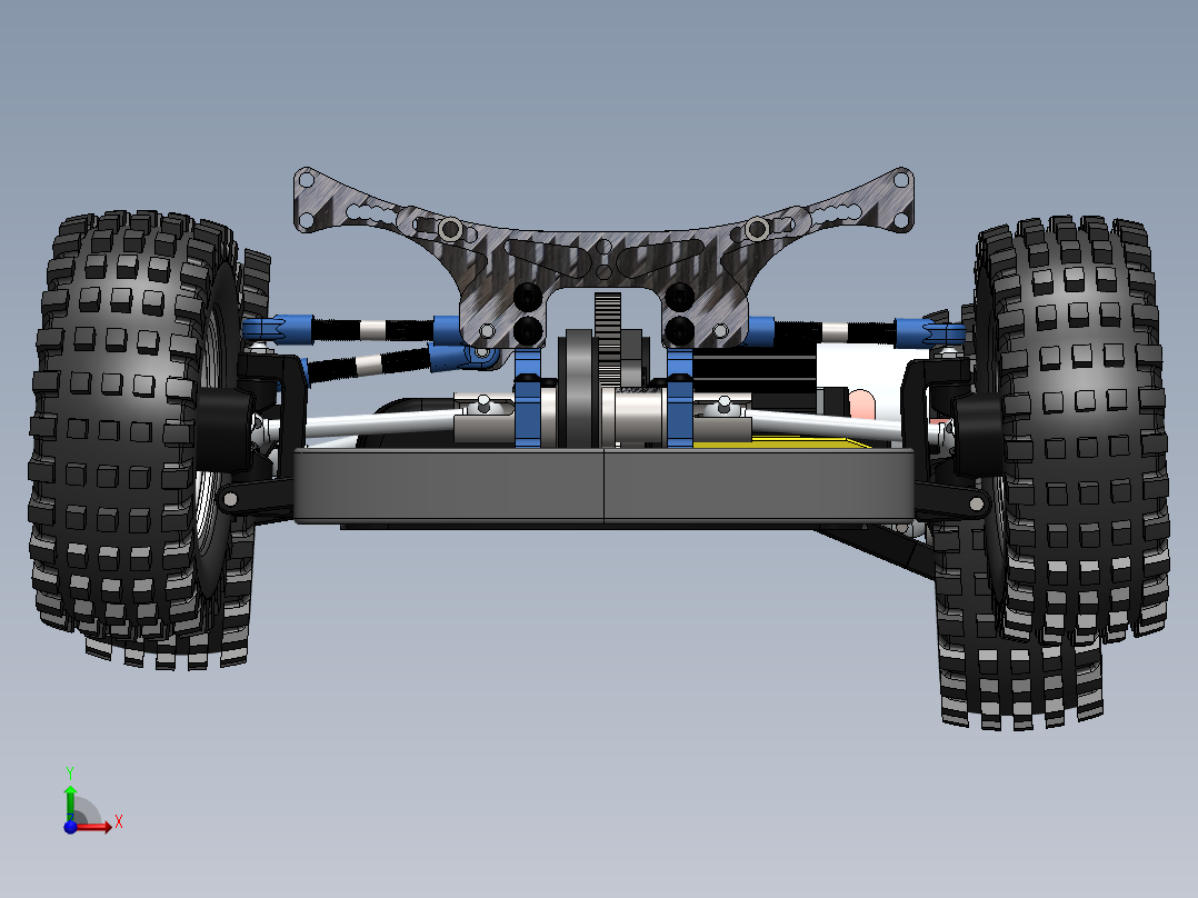 Xray T2电动遥控车RC底盘骨架3D模型图纸 Solidworks设计 附STEP前视图