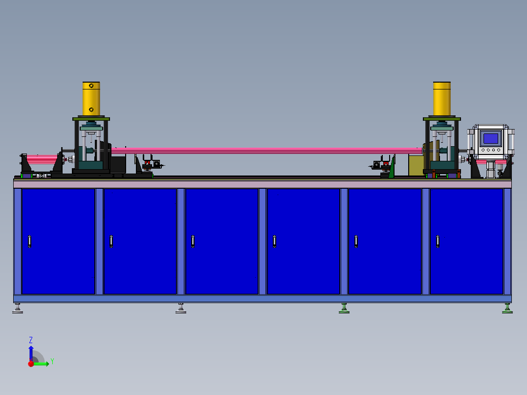 钢管液压冲孔机3d图纸钢管自动上下料钢管两端液压打孔机3d图纸右视图