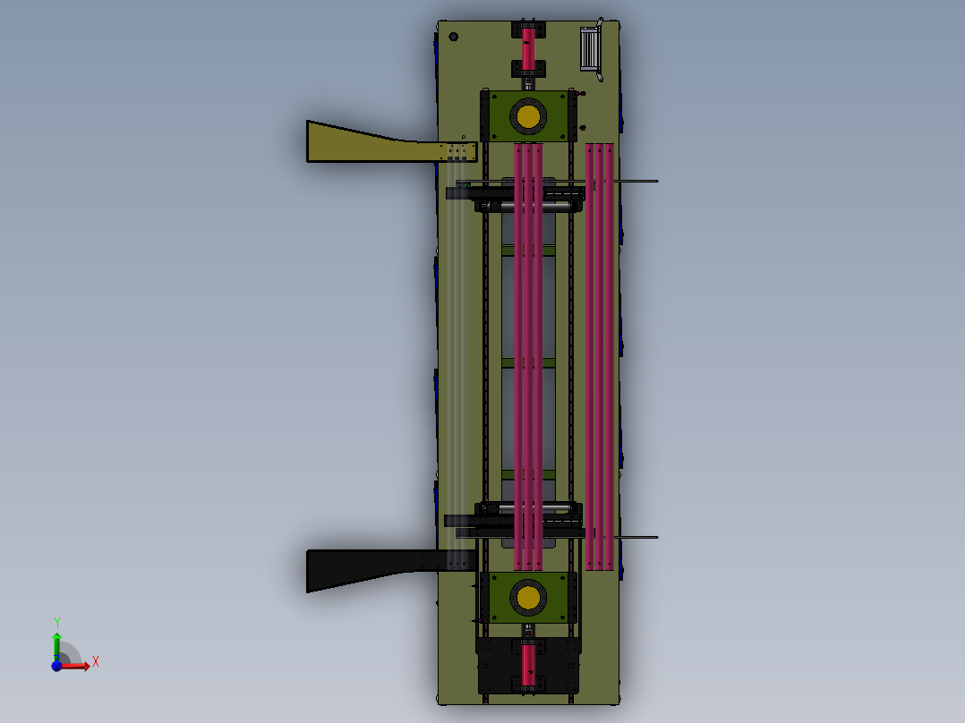钢管液压冲孔机3d图纸钢管自动上下料钢管两端液压打孔机3d图纸俯视图