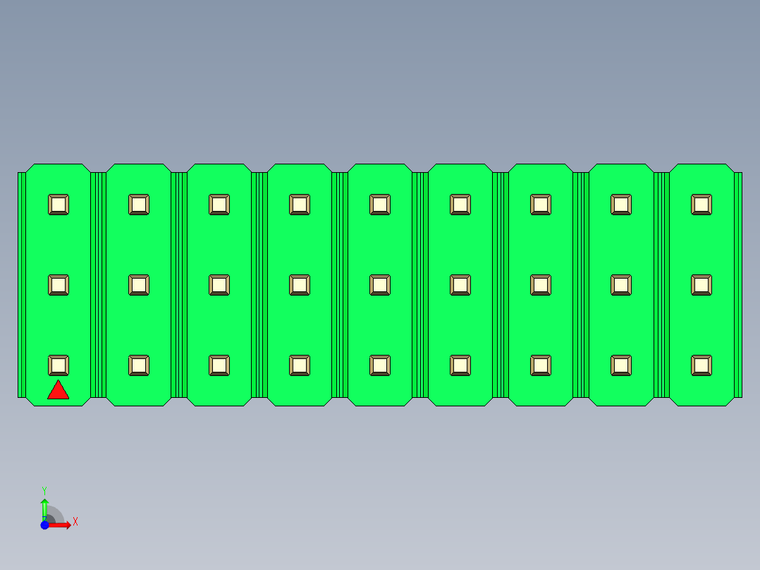 彩色公头100mil（2.54mm）系列-DS1021_green_3x09p_100mil_Type1_rev1.0前视图