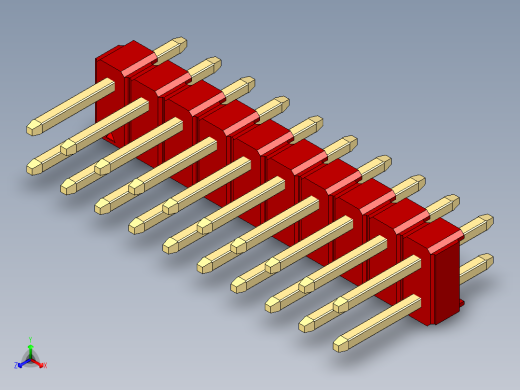 彩色公头100mil（2.54mm）系列-DS1021_red_2x10p_100mil_Type1_rev1.0正等轴测缩略图