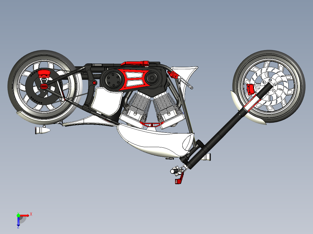 摩托车chopper-motorbike-crow-design-stp格式俯视图