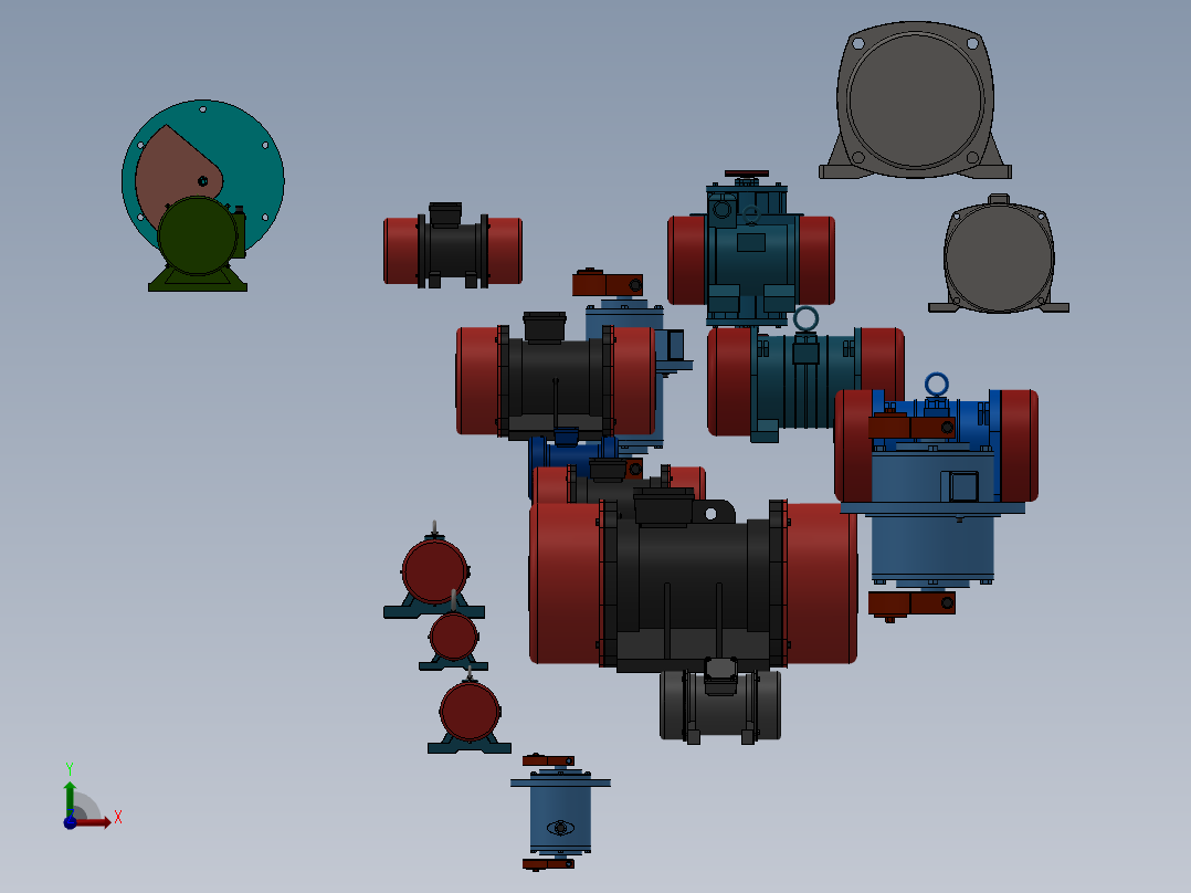 振动电机及振动器系列三维模型合集前视图