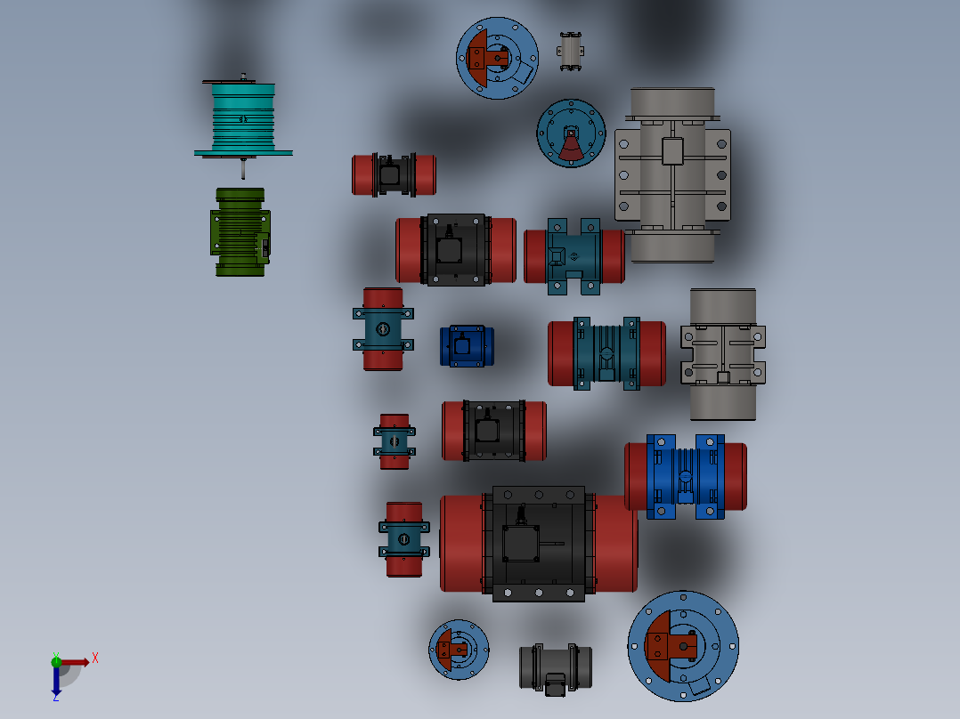 振动电机及振动器系列三维模型合集俯视图
