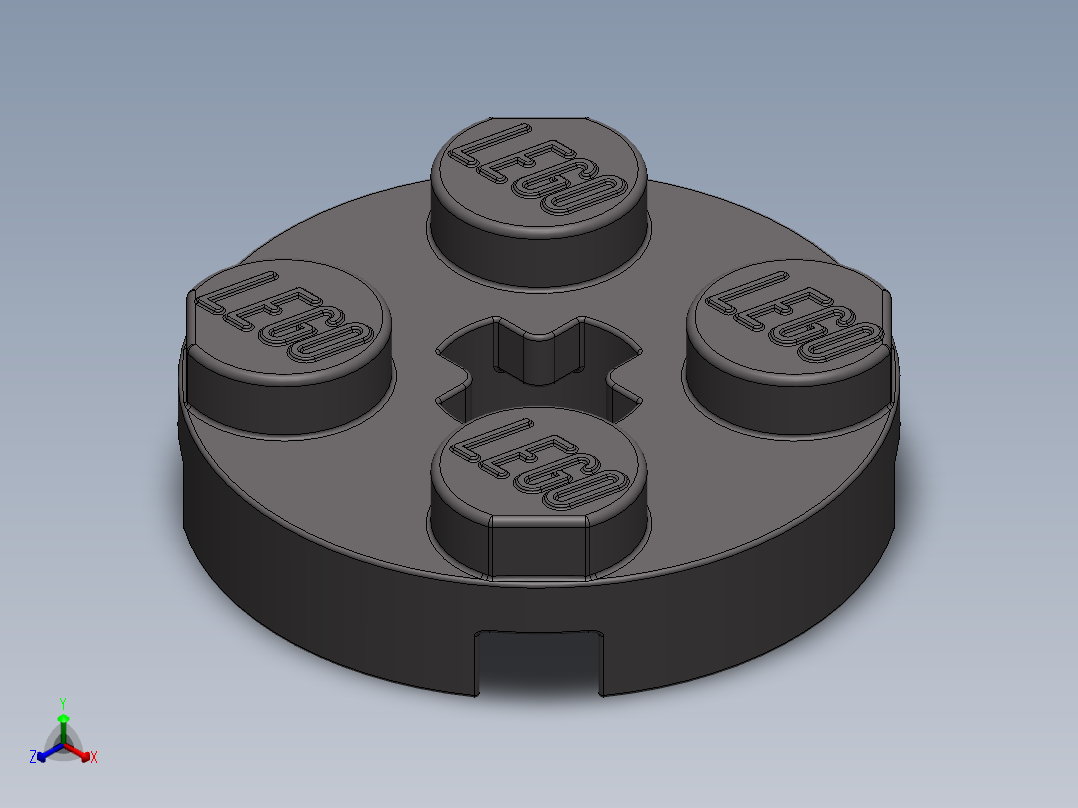 乐高零件 4032 板 2 x 2 圆形-4032 Dark Stone Grey Plate 2 x 2 Round正等轴测图
