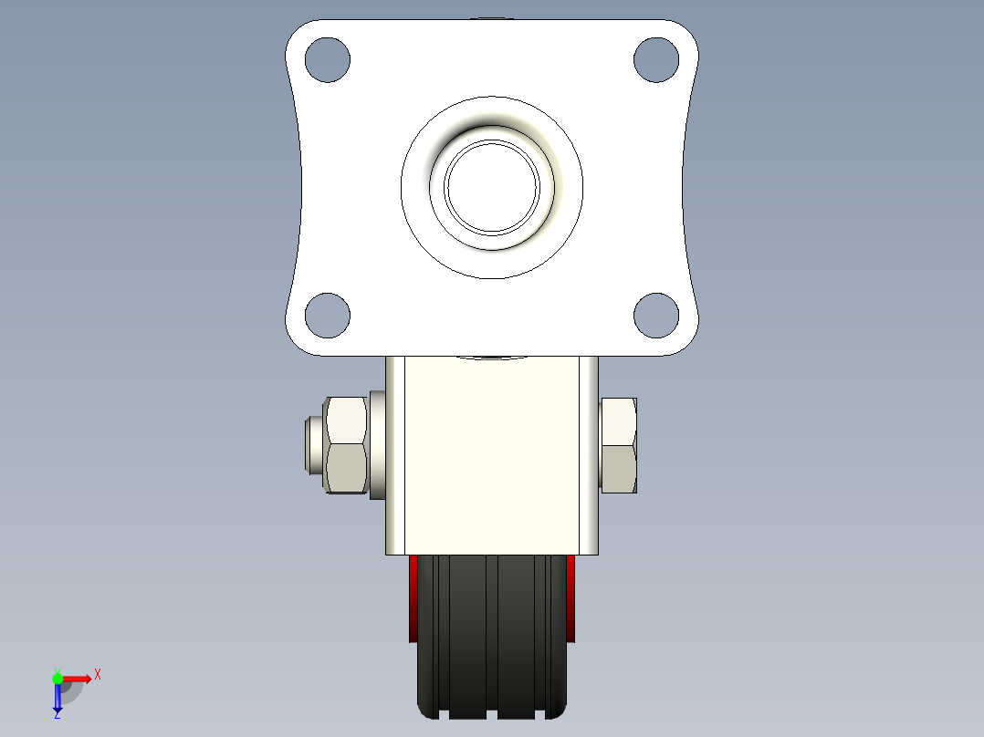 旋转蓖麻轮70毫米大负载承重轮俯视图