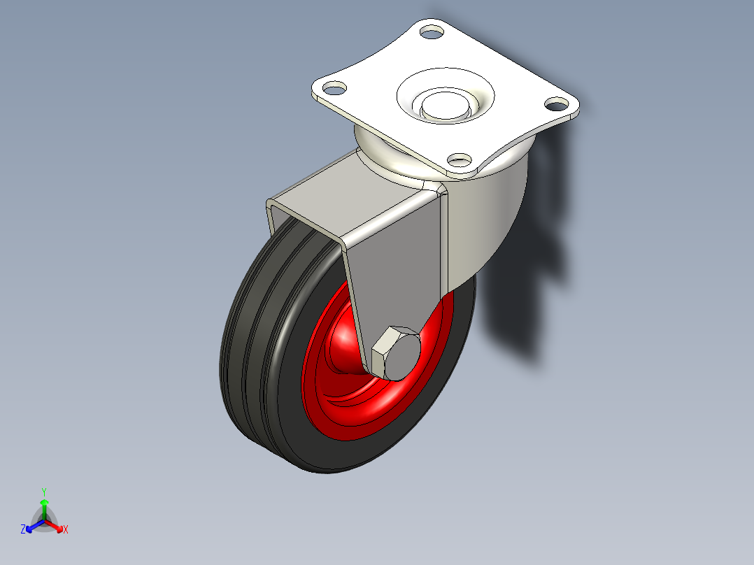 旋转蓖麻轮70毫米大负载承重轮正等轴测图