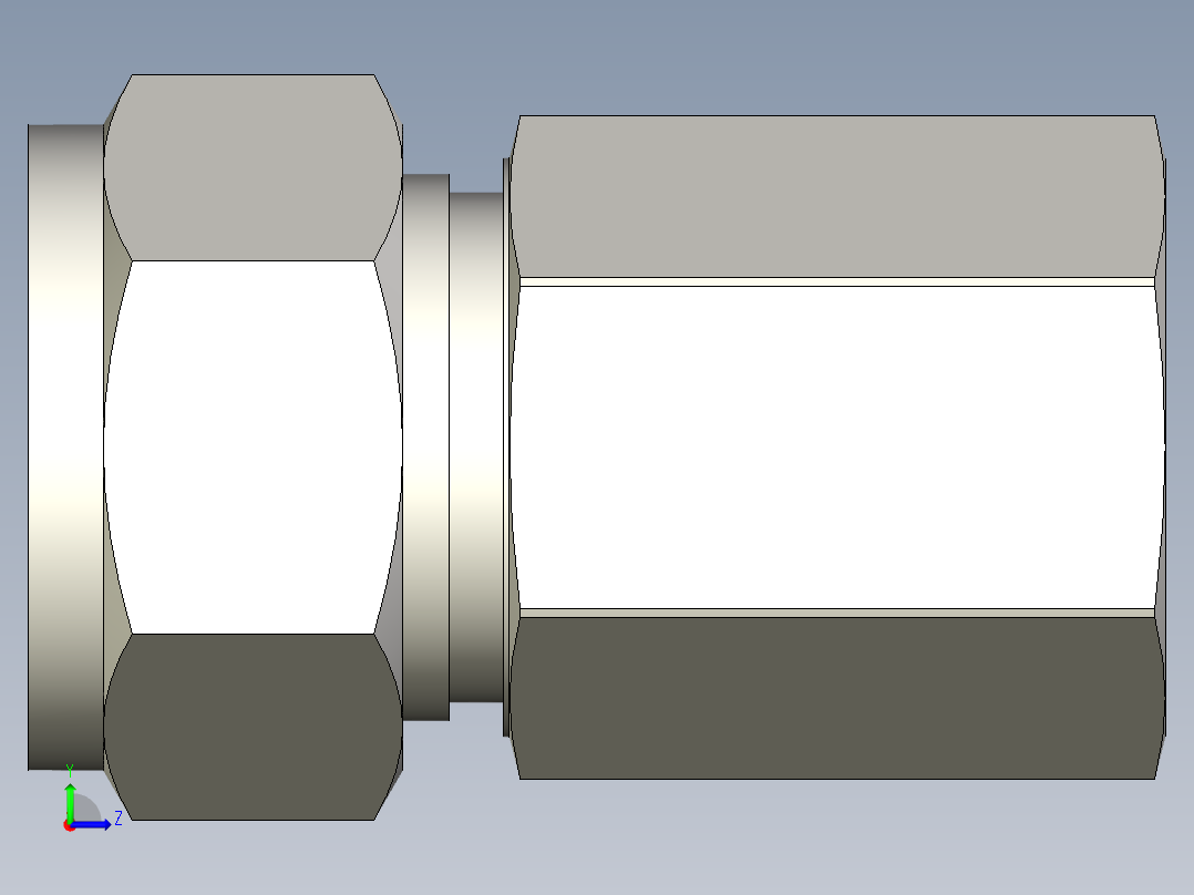 SS世伟洛克卡套管接头，内螺纹接头，18毫米外径x 1-2英寸。ISO平行（标准）内螺纹左视图