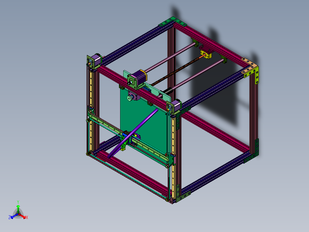 高精度coreXY结构双色3D打印机正等轴测图