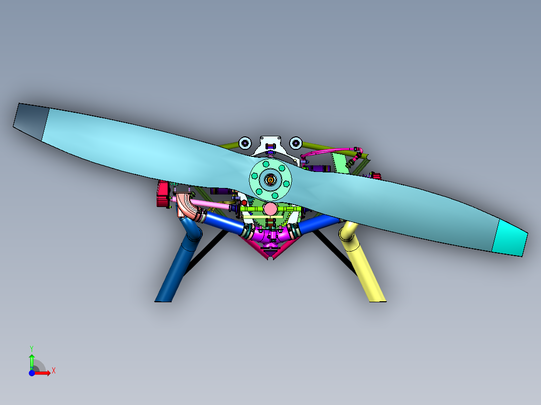 桨叶旋转引擎飞机发动机前视图