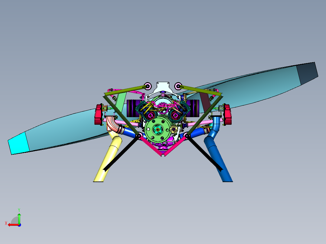 桨叶旋转引擎飞机发动机后视图